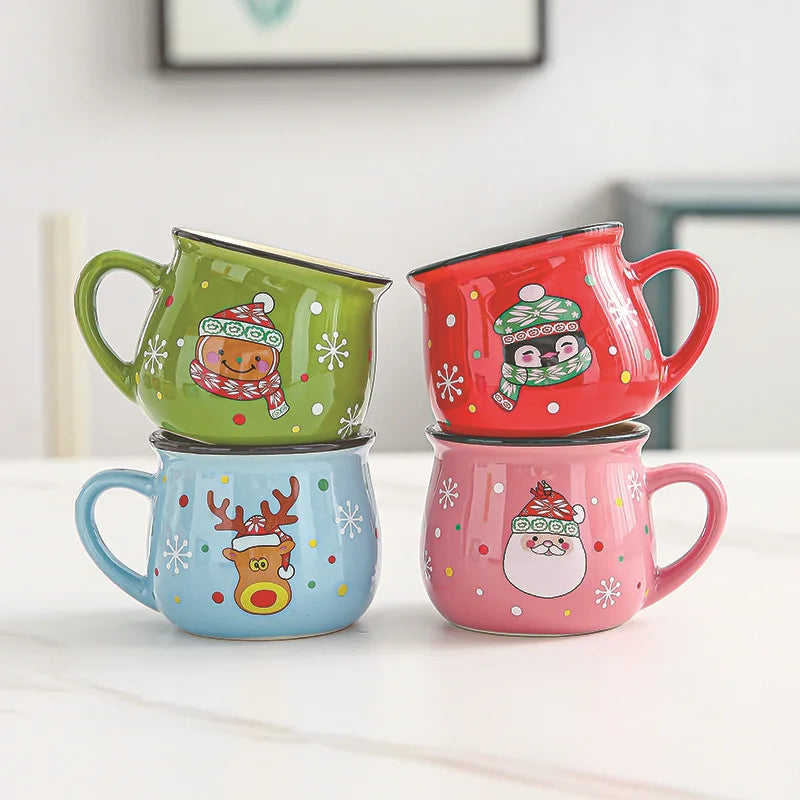 150ML Ceramic Christmas Mugs Cartoon Santa Style Cute Elk Snowman Mousse Cup for Office Home Breakfast Milk Mug Kids Xmas Gifts